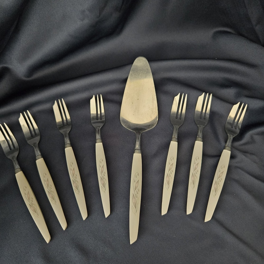 Vintage Kaysons Golden Rhapsody Stainless 1 Cake Pie Server And 7 Pastry Forks